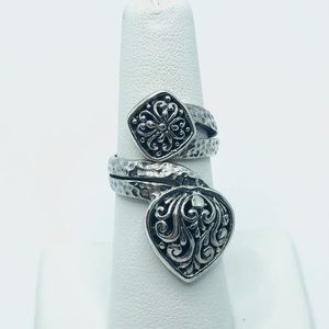 Sterling Silver Bypass Ring Filigree Design Size 6